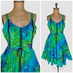 Elegant Blue and Green Tie-Dye Dress